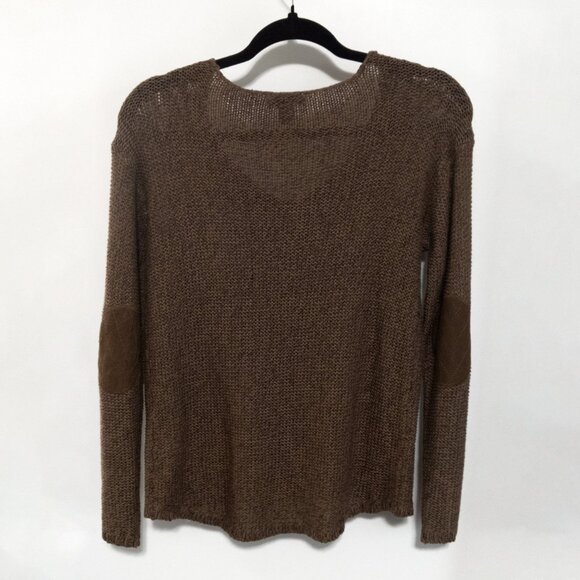 Studio 65 V-Neck Long Sleeve Knit Sweater Elbow Patches Brown Chunky Size Small - Picture 3 of 10